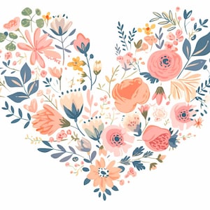 Clipart de flores de coração em aquarela, 12 JPGs de flores de coração de alta qualidade, para fazer cartões, mídia mista, artesanato em papel digital...