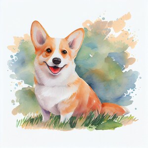 Aquarel gelukkige Corgi Clipart, 9 hoge kwaliteit gelukkige hond Corgi JPG's, voor het maken van kaarten, Mixed Media, Digital Paper Craft en meer
