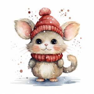 Clipart di animali natalizi ad acquerello, 12 JPG di animali natalizi di alta qualità, per realizzare cartoline, supporti misti, creazioni con carta digitale...