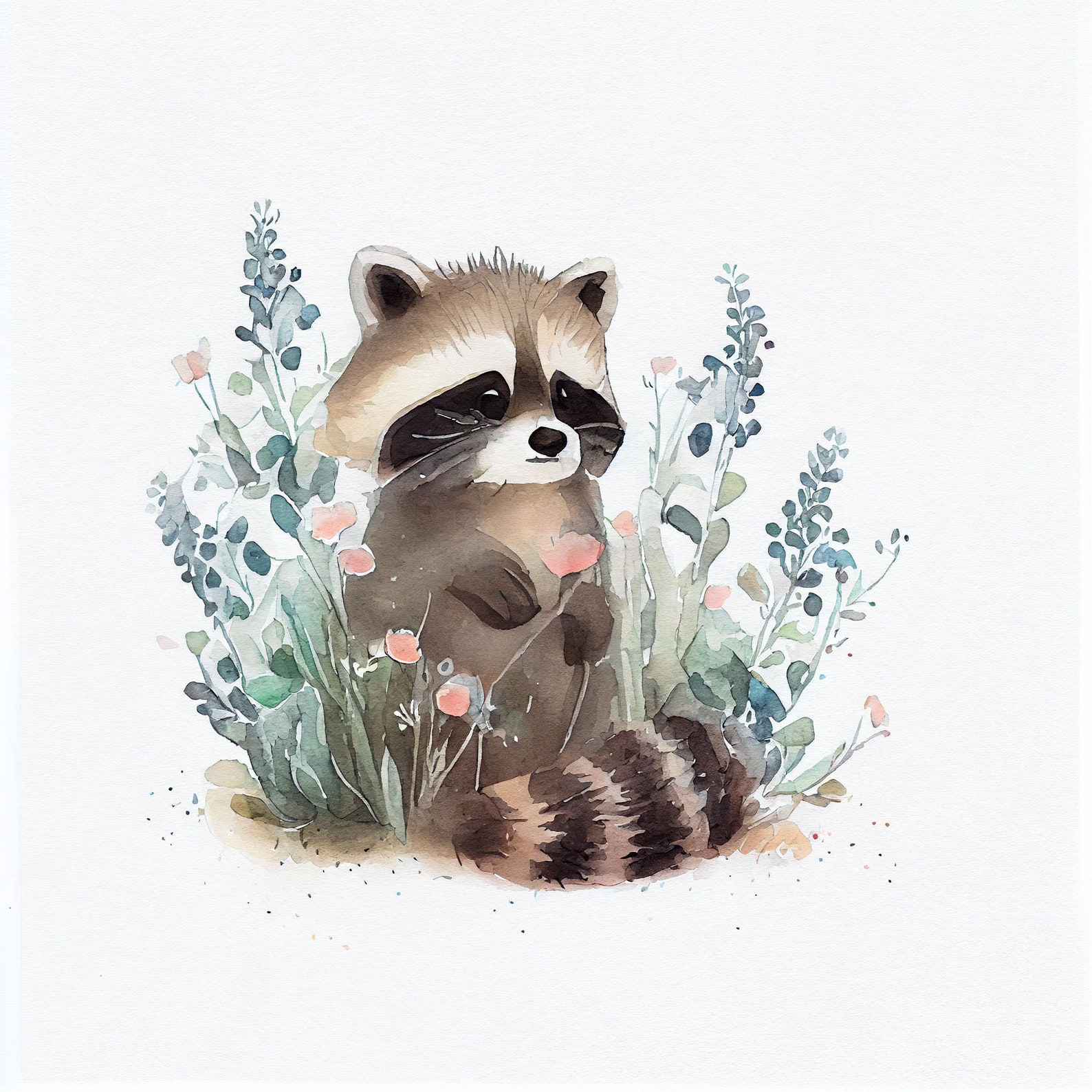 Baby Racoon Design Watercolor Baby Racoon Clipart 11 High Quality Racoon Flower - Etsy