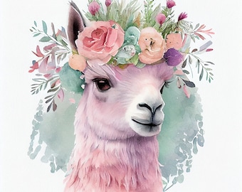 Watercolor llama Flower Clipart, 8 High Quality llama Flower JPGs, For Card Making, Mixed Media, Digital Paper Craft...