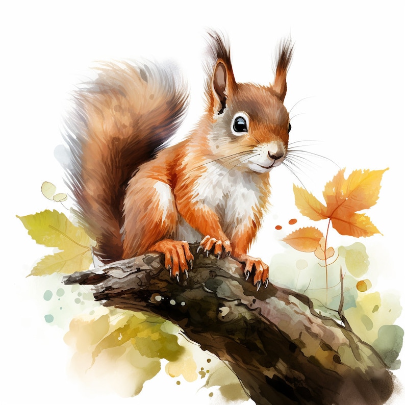 Watercolor red Squirrel Clipart, 12 High Quality red Squirrel JPGs,