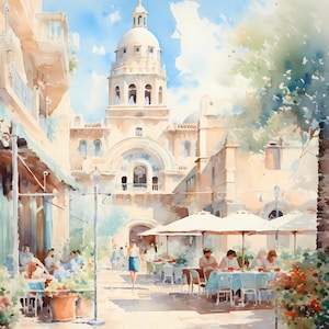 Acquerello Palma de Mallorca Clipart, 10 JPG di Palma de Mallorca di alta qualità, per la creazione di carte, supporti misti, artigianato di carta digitale...