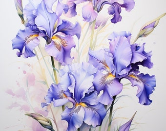 Watercolor Flower Iris Clipart, 10 High Quality Flower Iris JPGs, For Card Making, Mixed Media, Digital Paper Craft and More...