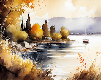 Watercolor Bodensee lake Clipart, 10 High Quality Bodensee lake JPGs, For Card Making, Mixed Media, Digital Paper Craft...