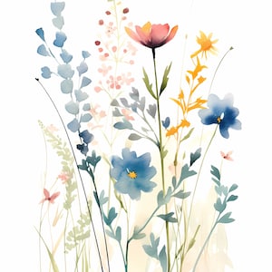 Aquarel wilde bloemen Clipart, 10 hoge kwaliteit wilde bloemen JPG's, voor het maken van kaarten, Mixed Media, Digital Paper Craft en meer