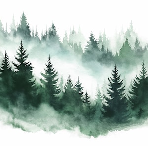 Aquarell Berge Wald Bäume Clipart, 12 hochwertige Berge Wald JPGs, für Kartenherstellung, Mischtechnik, digitales Papier Handwerk ...