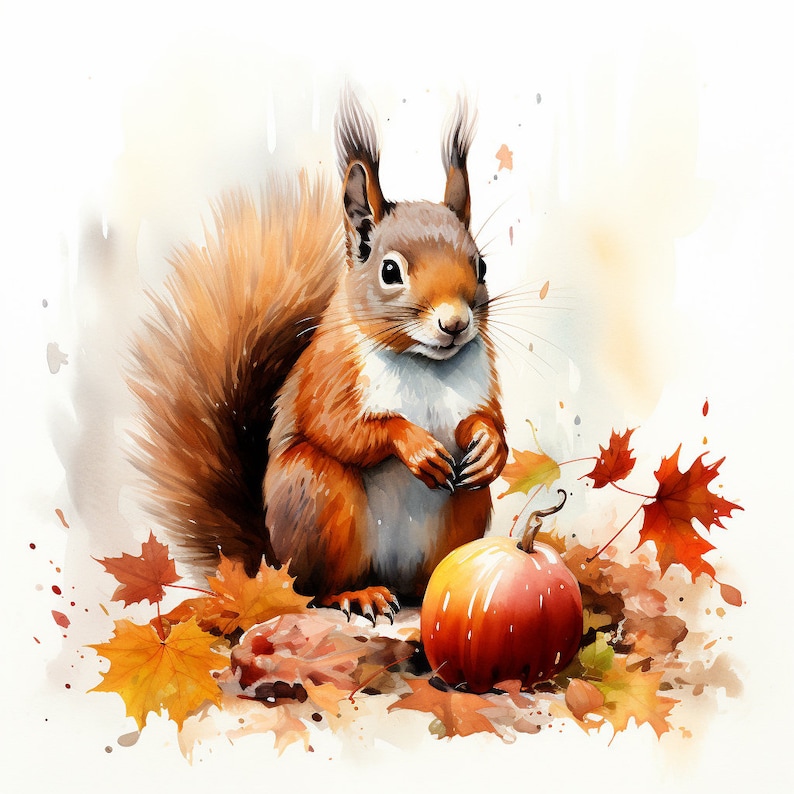 Watercolor red squirrel clipart 12 high quality red squirrel jpgs for