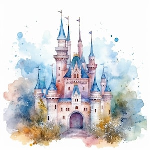 Watercolor enchanted Castle Clipart, 10 High Quality Watercolor enchanted Castle JPGs, For Card Making, Mixed Media, Digital Paper Craft