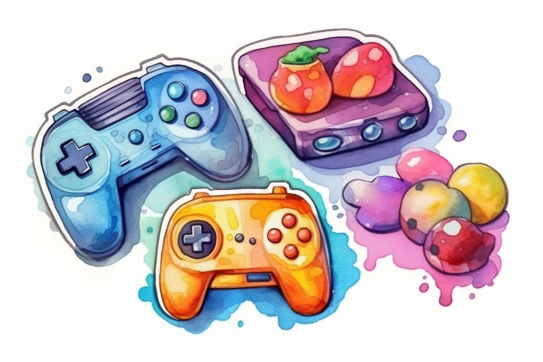 Watercolor Video Game Clipart 8 High Quality Watercolor Video Etsy