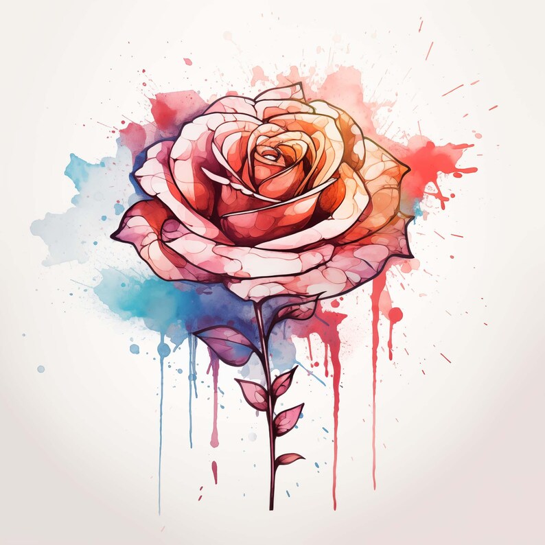 Watercolor Rose Outline Clipart, 11 High Quality Rose Outline Jpgs, for ...