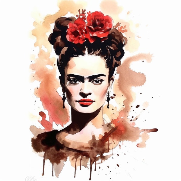 Watercolor Frida Kahlo flowers Clipart, 8 High Quality Frida Kahlo Portrait JPGs, For Card Making, Mixed Media, Digital Paper Craft...