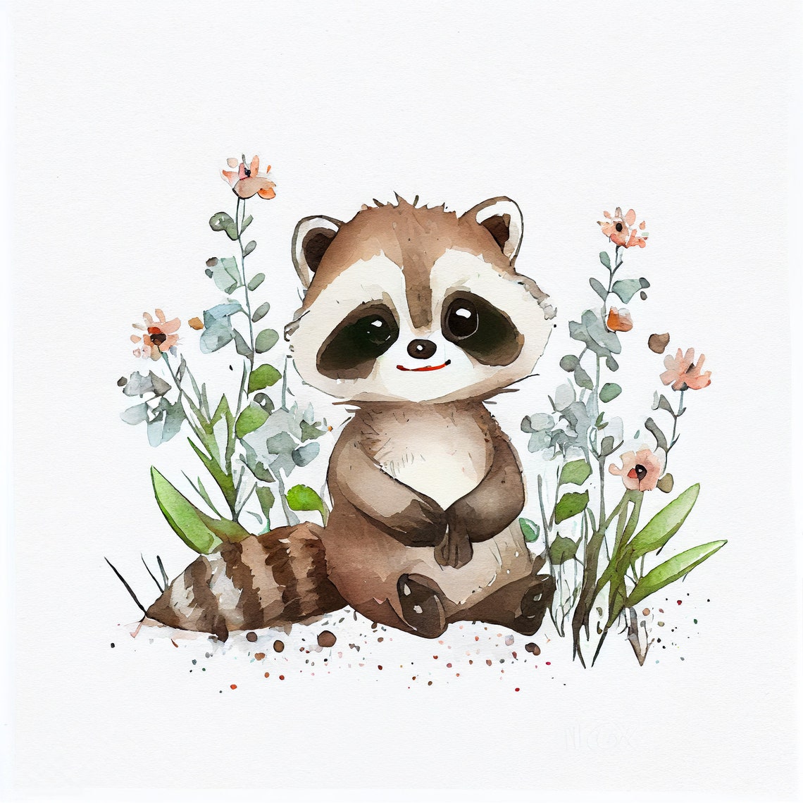 Baby Racoon Design Watercolor Baby Racoon Clipart 11 High Quality Racoon Flower - Etsy