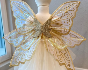 Alas de hada con purpurina dorada y correas ajustables: accesorio para disfraz de hada para niños y adultos