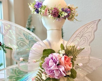 Fairy Wings gift Flower crown set fairy floral fairy wings pink fairy birthday gift for girls fairy gift custom made fairy set