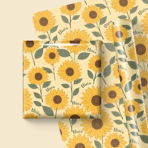 Sunflower wrapping paper birthday floral print gift wrap yellow custom name sunflower gift wrap on a roll personalized summer birthday gift