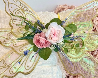 CUSTOM Fairy Wings personalized fairy costume floral fairy wings adjustable straps fairy birthday idea 1st year photo prop keepsake