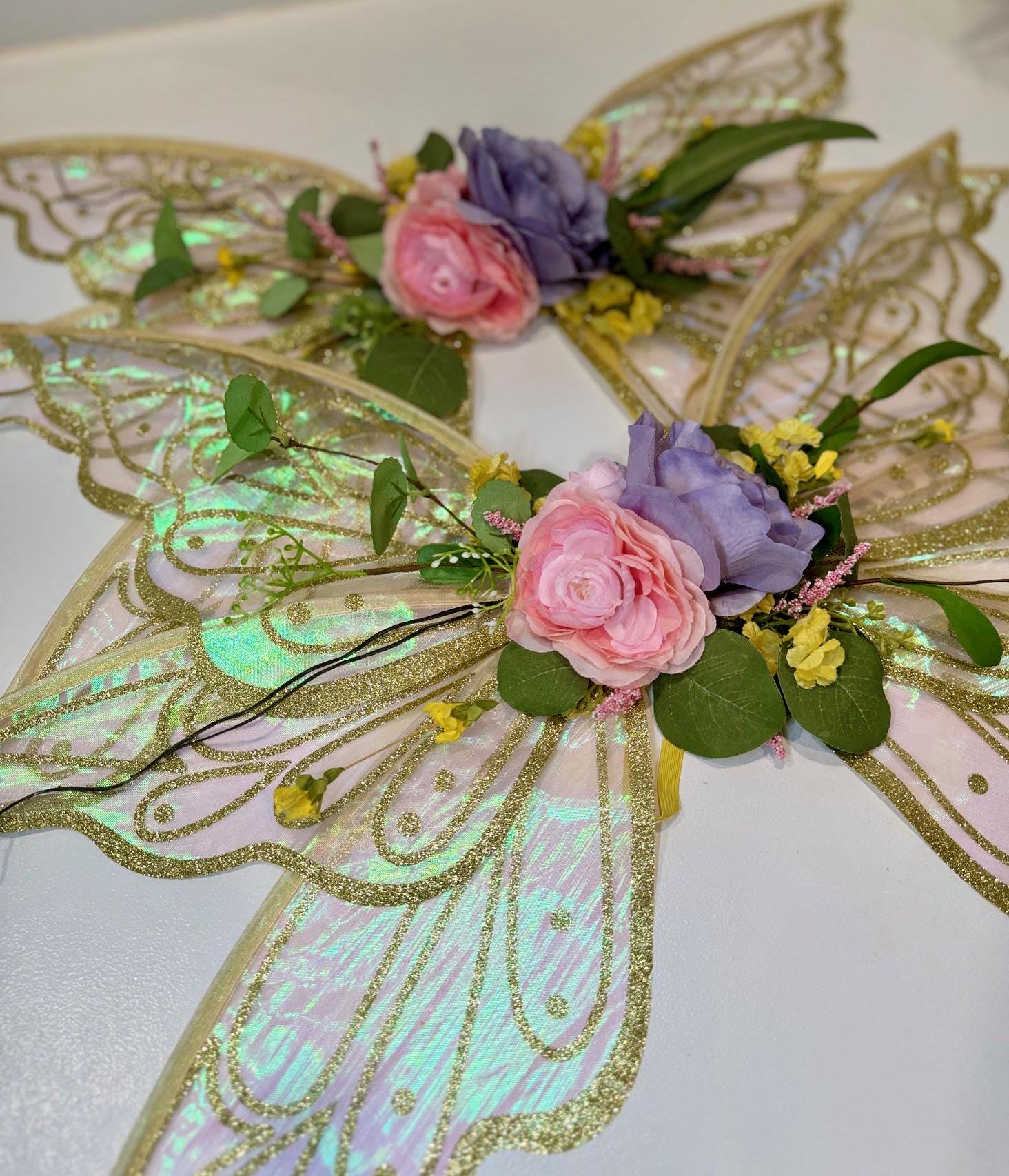 Gold Glitter Fairy Wings: Girls Dress up Costume, Adjustable 
