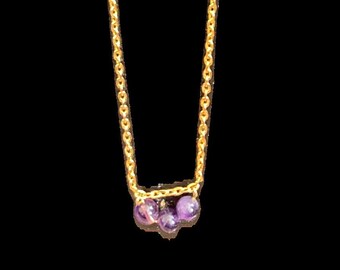 Beaded Necklace - Amethyst Beads with Gold Necklace