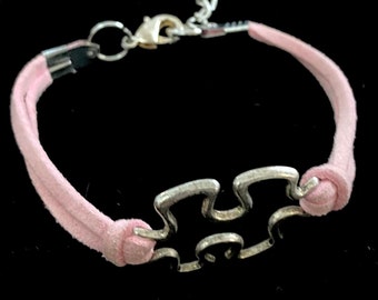 Bracelet - Silver Puzzle & Pink Cord