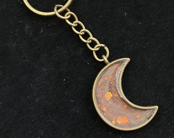 Bronze Moon Resin Keychain: Rose Gold Glitter Charm