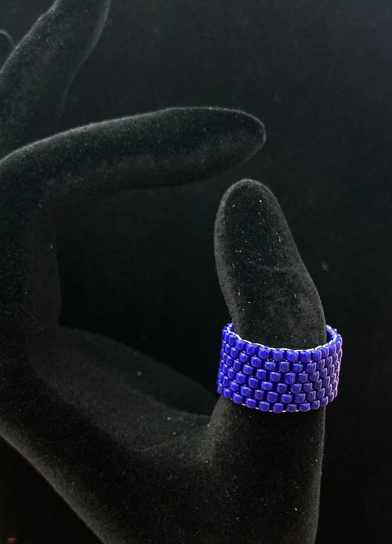 Beaded Ring Blue Peyote Stitch image 1