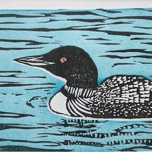 Lone Loon, original lino cut art