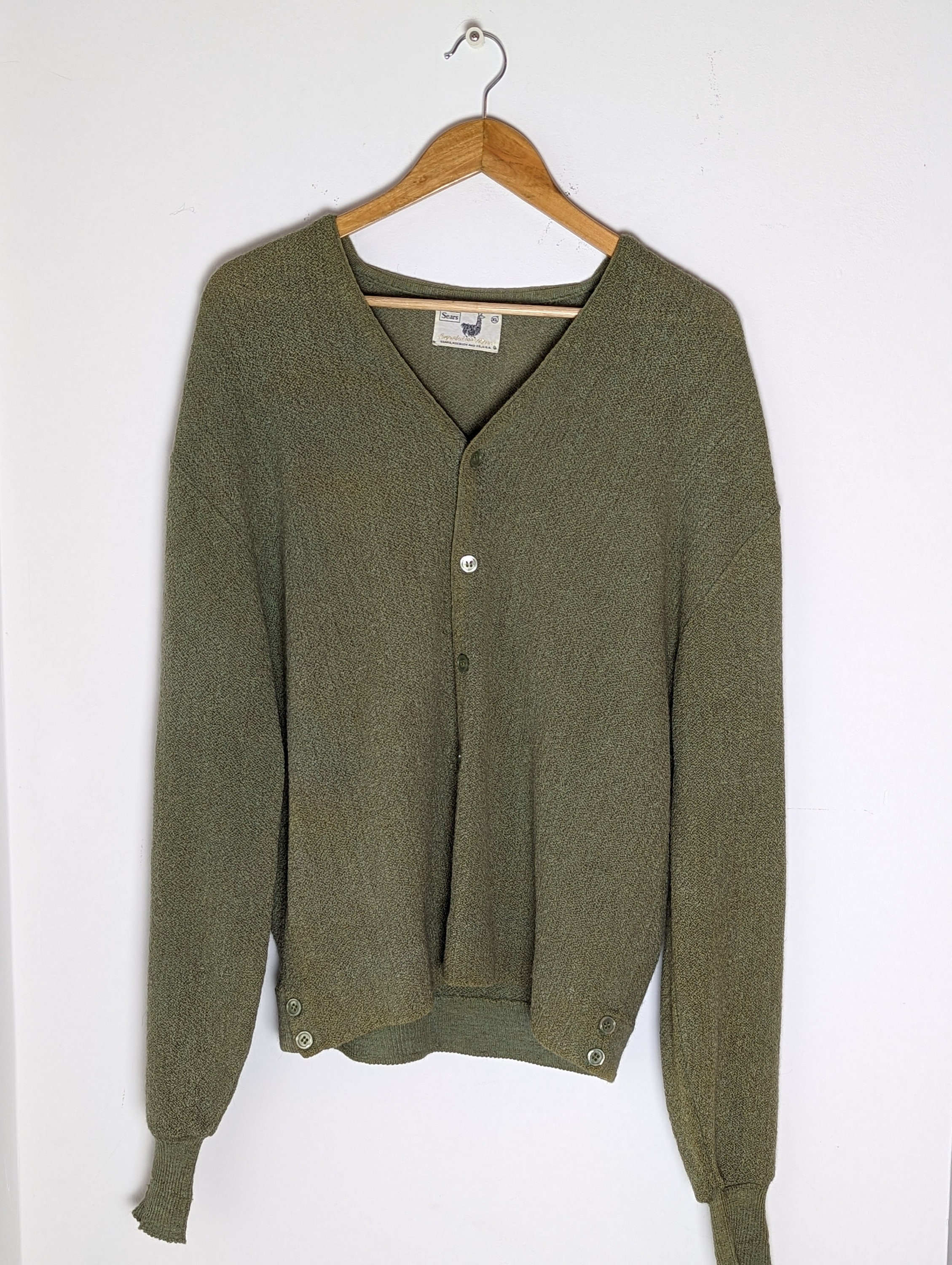 Vintage Olive Green Sears Alpaca Cardigan - Etsy