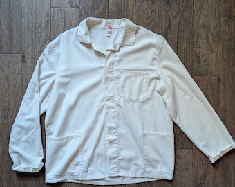 Vintage White Moleskin Work Coat | Unisex Cotton Workwear Chore
