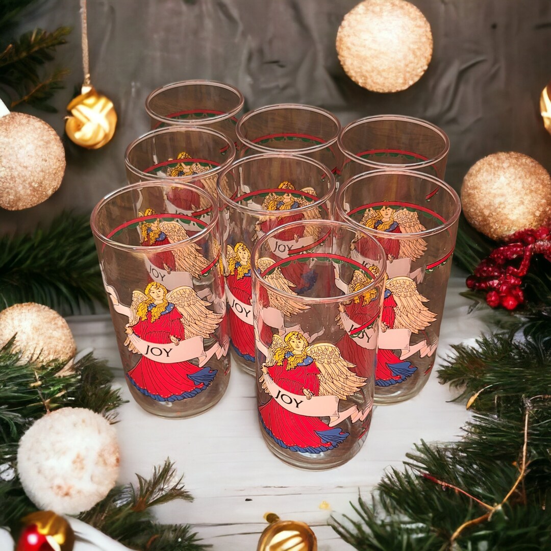 HOUSE OF LLOYD 1994 Set of 8 Christmas Angel joy Highball Drinking