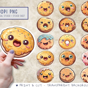 Cute Donuts Print and Cut stickers, sticker png bundle, printable stickers, sticker designs, stickers png, sticker downloads, sticker cricut