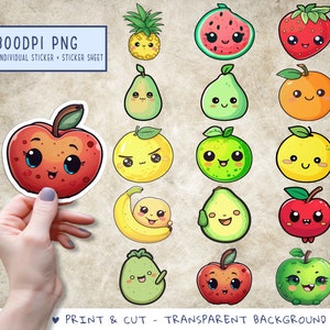 Cute Fruits Print and Cut stickers, sticker png bundle, printable stickers, sticker designs, stickers png, sticker downloads, sticker cricut