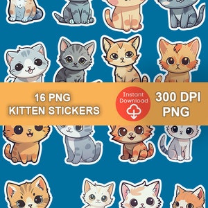 Cute Cat Stickers, 12 Different Breeds Print and Cut Digital PNG Sticker  Sheets, 24 Different Designs, Fun Kitten Stickers, Instant Download 