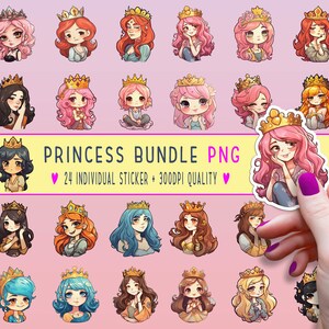 Adorable Princess Stickers, Print & Cut - PNG, Sticker Download, Sticker Png, Printable Princess Stickers