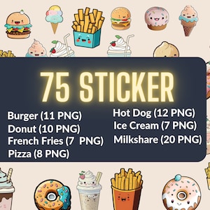 Adorable Fast Food Bundle stickers, sticker png bundle, printable stickers, sticker designs, stickers png, sticker downloads, sticker cricut