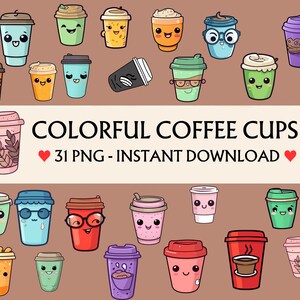 Colorful Coffee Cups png, Coffee bundle png, coffee png , Coffee png download, cute Coffee png, instant download, cricut, silhouette