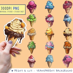 Ice Cream Stickers PNG, Ice Cream Bundle, Fast Food Stickers, Ice Cream Clipart, Printable Stickers Bundle