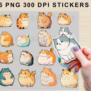 Chubby Cat Print and Cut stickers, sticker png bundle, printable stickers, sticker designs, stickers png, sticker downloads, sticker cricut