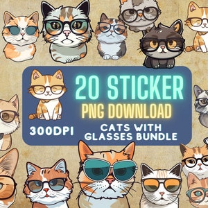 Cats with glasses png stickers, sticker png bundle, printable stickers, sticker designs, stickers png, sticker downloads, sticker cricut
