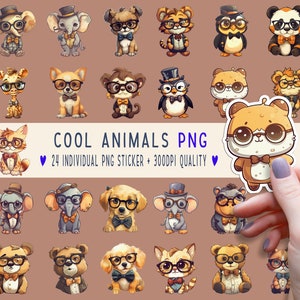 Cool Animals Print and Cut stickers, png bundle, printable stickers, sticker designs, stickers png, sticker downloads, sticker cricut