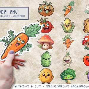 Cute Vegetable PNG stickers, sticker png bundle, printable stickers, sticker designs, stickers png, sticker downloads, sticker cricut