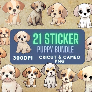 Adorable Puppy Bundle stickers, sticker png bundle, printable stickers, sticker designs, stickers png, sticker downloads, sticker cricut
