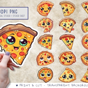 Cute Pizza Sticker Bundle PNG stickers sticker png bundle printable sticker designs stickers downloads cute fast foods