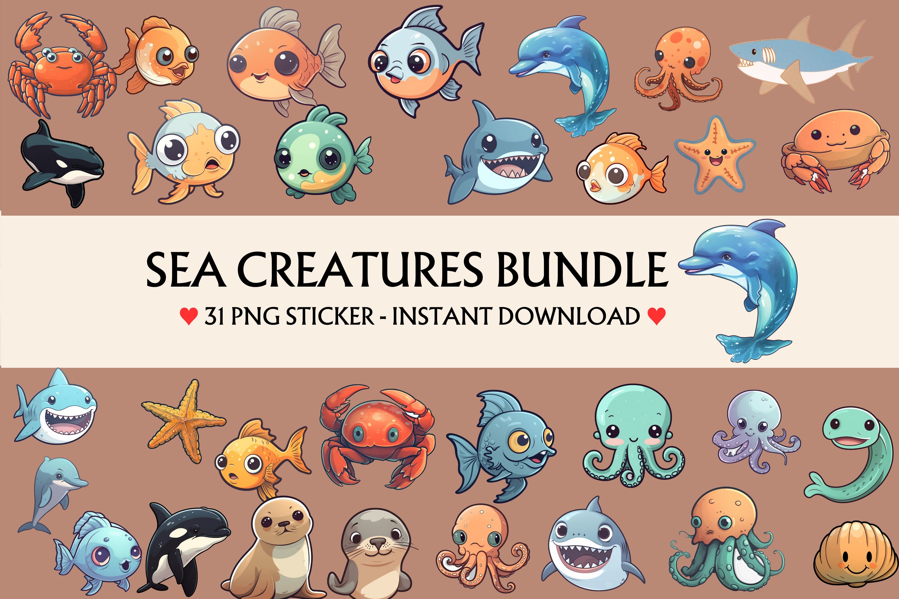 Sea Animals Digital Download Stickers Animals Transparent - Etsy