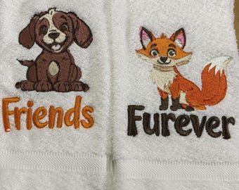 Embroidered 100% Cotton Hand Towel Set - Friends Furever Theme