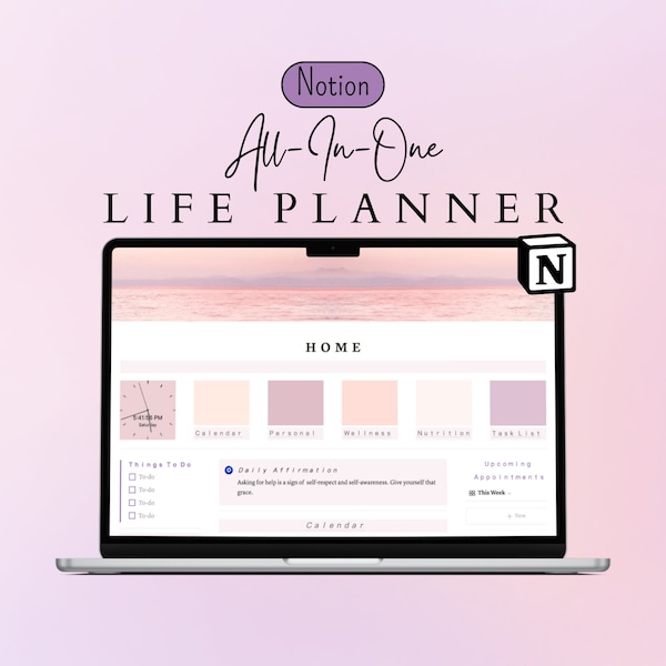 All In One Notion Life Planner | Aesthetic Notion Template | Notion Life Planner | Notion Life Template | Aesthetic Notion Dashboard |