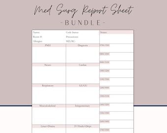 Med Surg Report Sheet: Nurse Shift Planner, CNA Handoff (Printable PDF)
