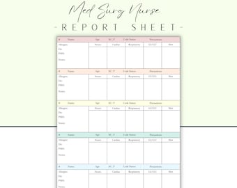 Med Surg Nurse Report Sheet: 5 Patient Organizer (PDF)
