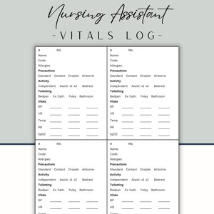 CNA Report Sheet | PCT Report Sheet | Nursing Assistant Report | Vital Signs Sheet | Vital Signs Log | Patient Report Sheet | PCA Vitals Log