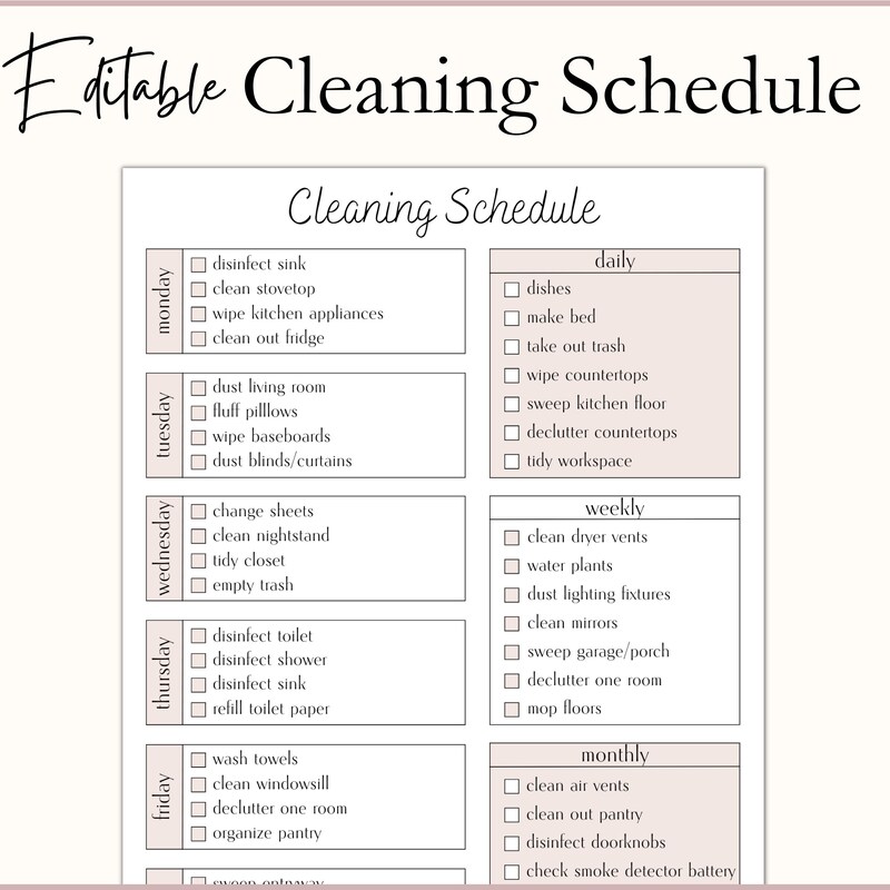 Cleaning Chart Etsy